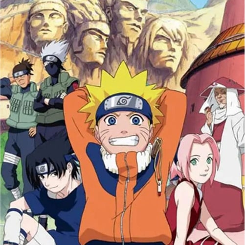 naruto, sasuke, sakura and other main characters posing in the main village